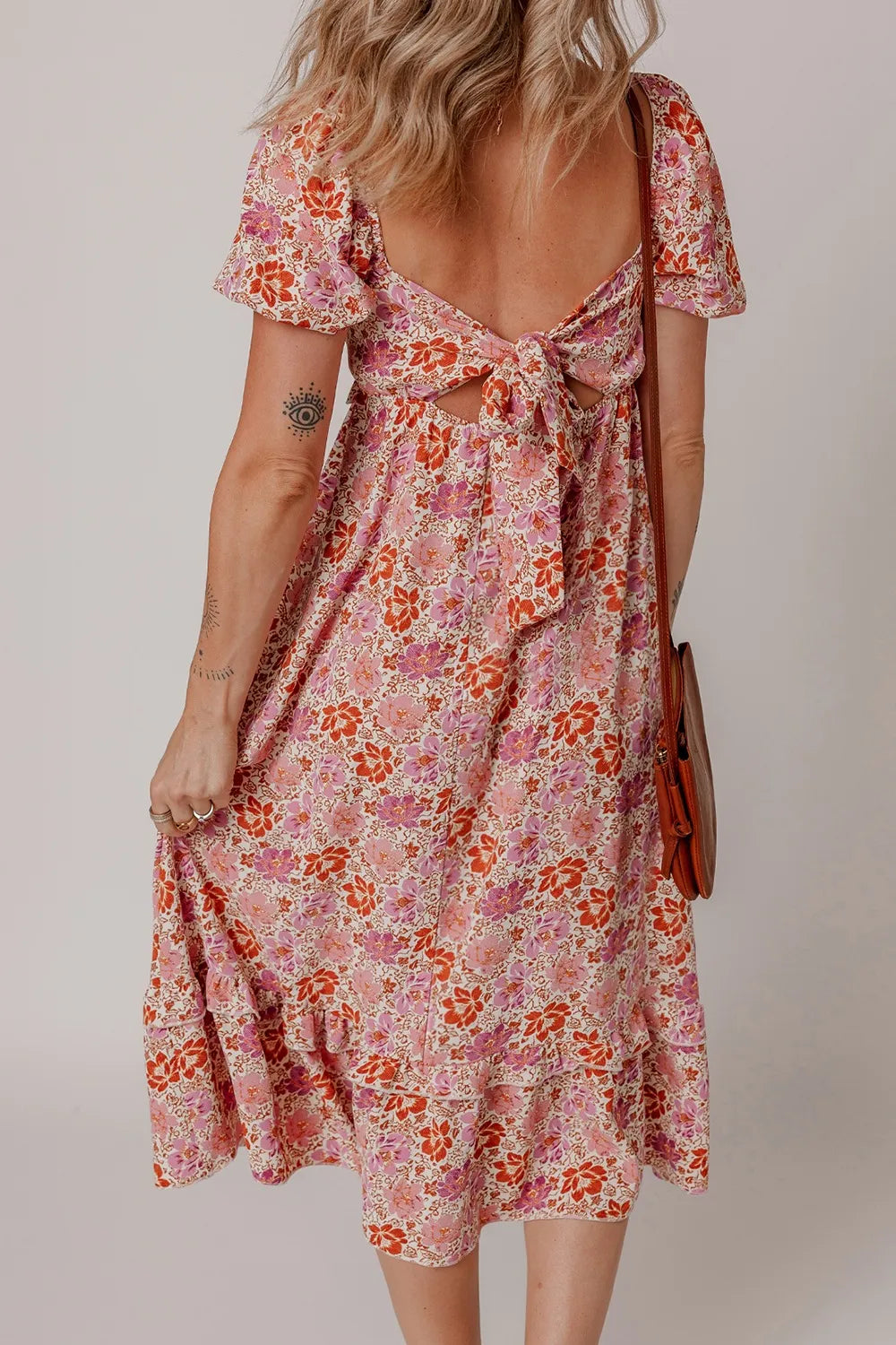 Floral Square Neck Knotted Ruffle Midi Dress by Simply Love