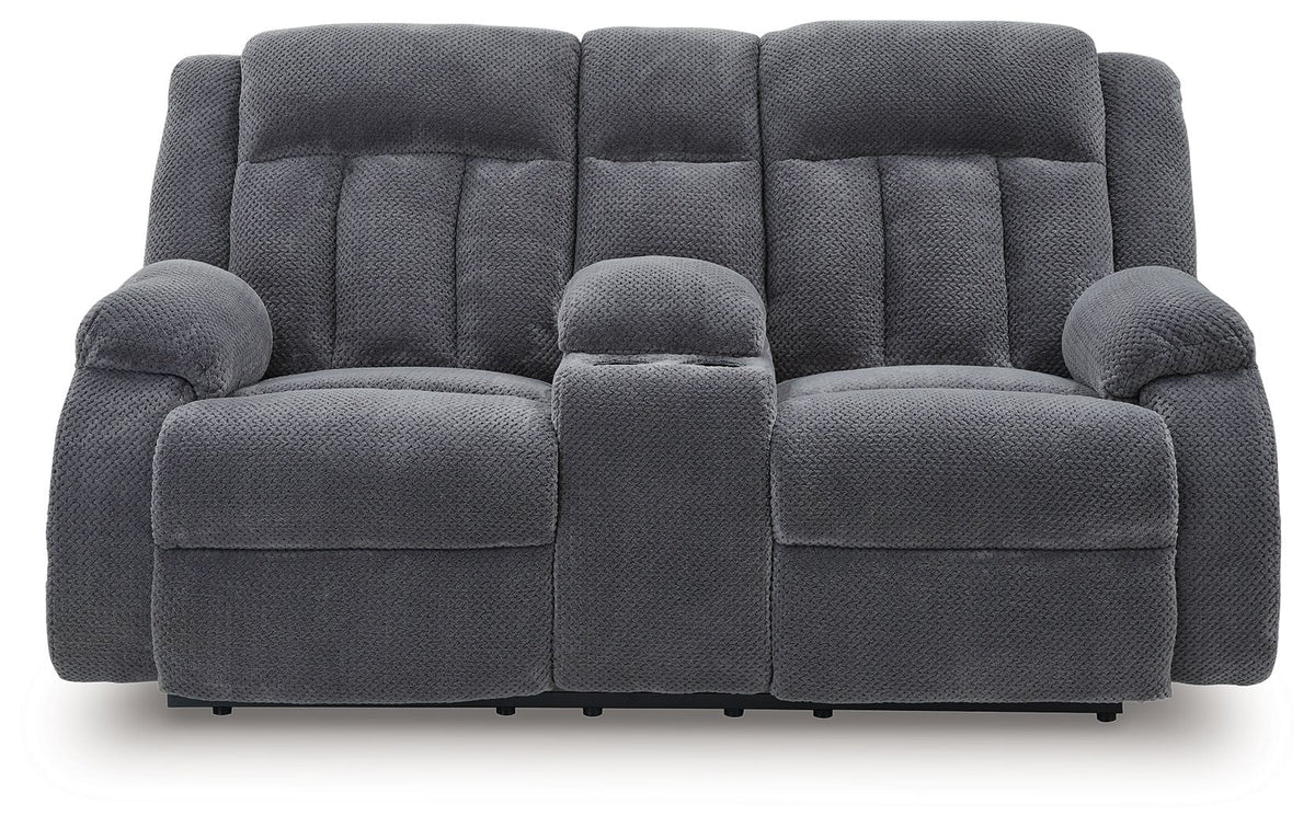 Observation - Double Reclining Power Loveseat With Console - Steel by Unique Piece Furniture
