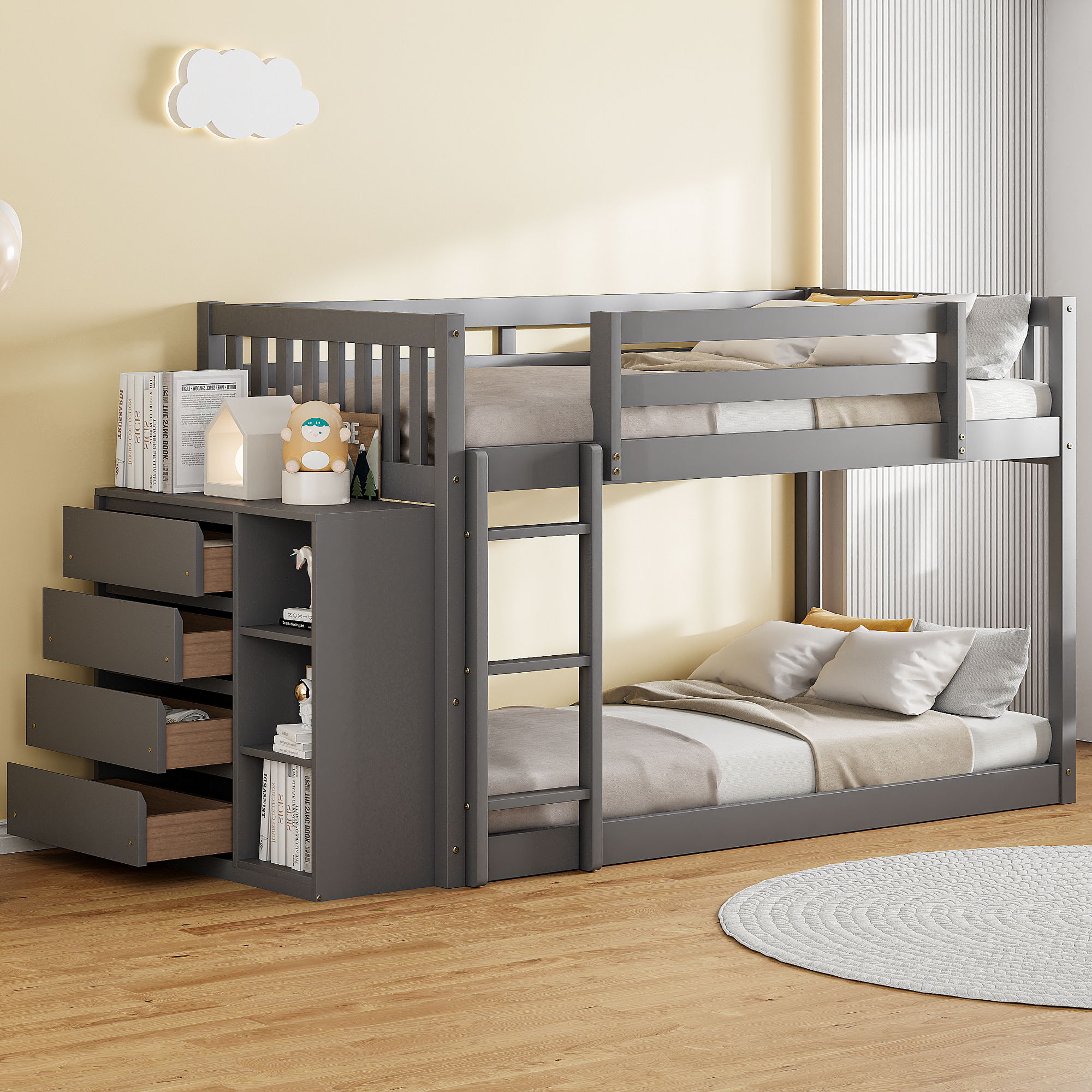 Bunk Bed With 4 Drawers And 3 Shelves by Unique Piece Furniture