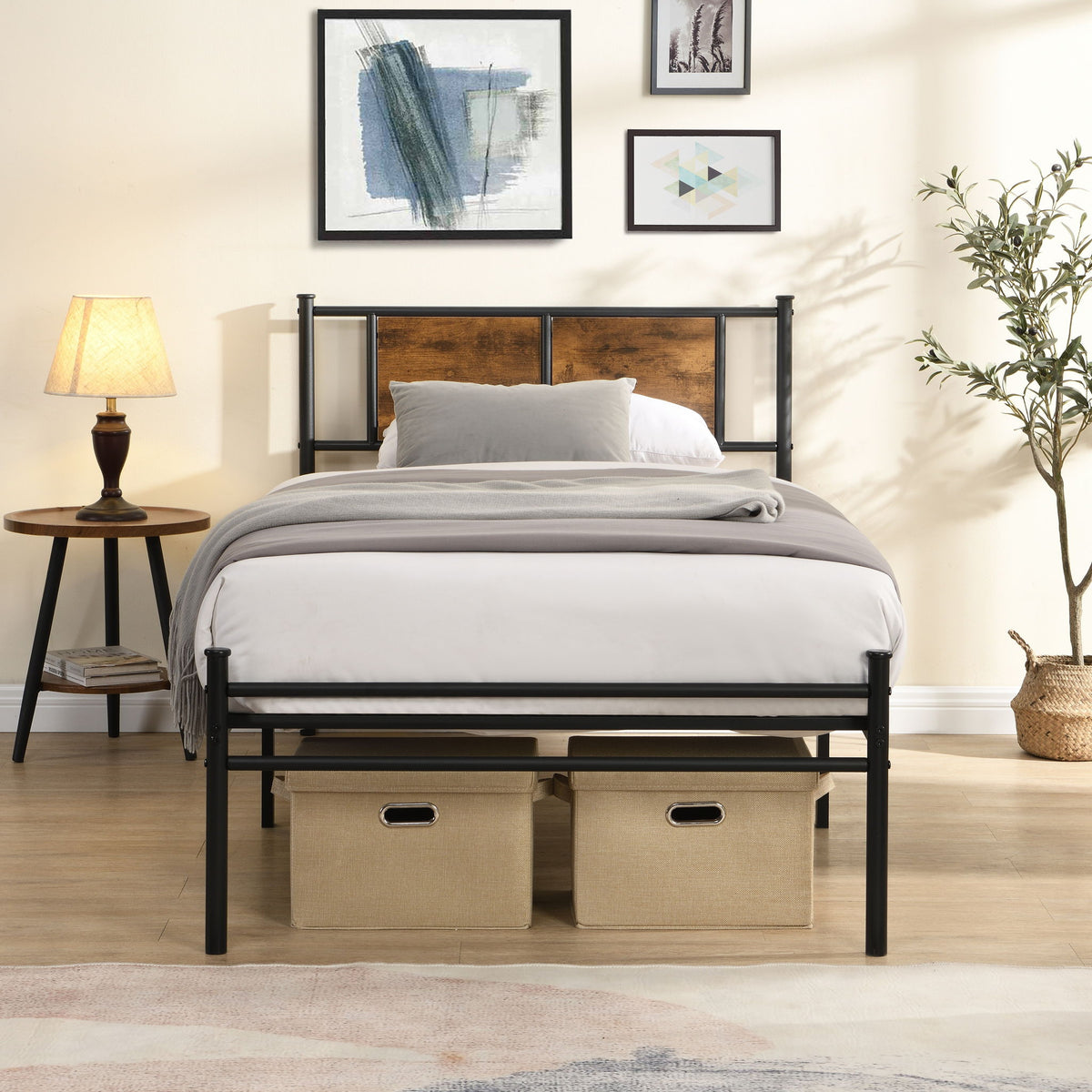 Modern Metal Bedframe With Headboard, Durable Steel Structure by Unique Piece Furniture