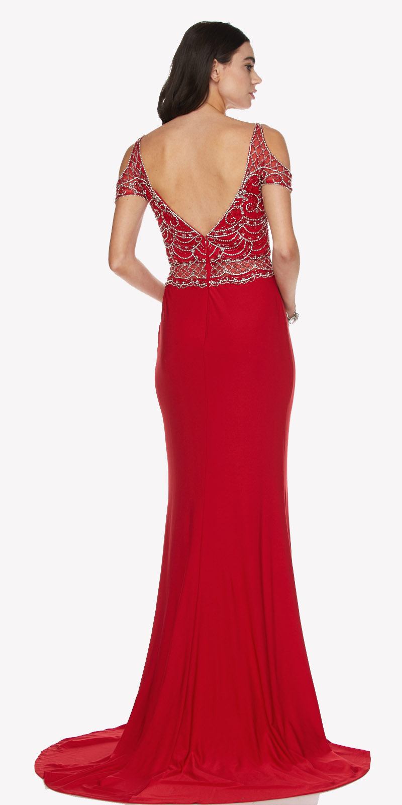 Juliet 660 Cold Shoulder Gown with V-Shape Open Back and Train by DiscountDressShop