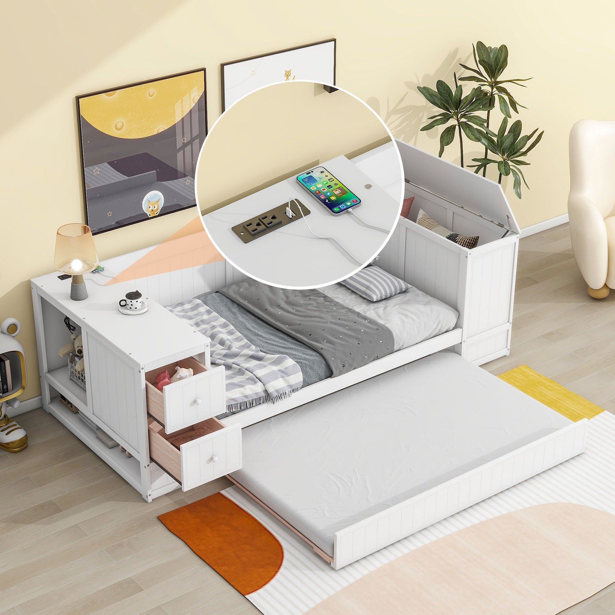 Daybed With Storage Arms, Trundle And Charging Station by Unique Piece Furniture