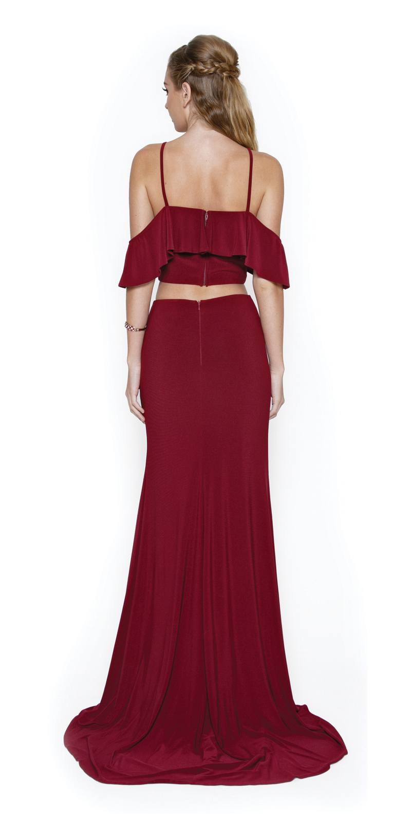 Juliet 662 Cold-Shoulder Two-Piece Gown with Slit by DiscountDressShop