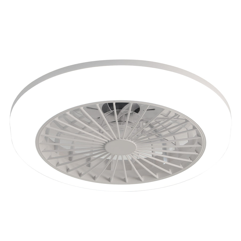 Enclosed Ceiling Fan With Light And Remote, Flush Mount Bladeless Low Profile - White by Unique Piece Furniture