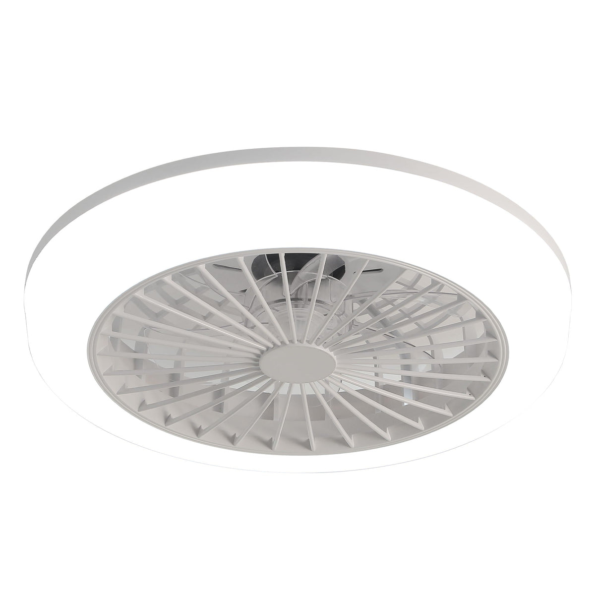 Enclosed Ceiling Fan With Light And Remote, Flush Mount Bladeless Low Profile - White by Unique Piece Furniture