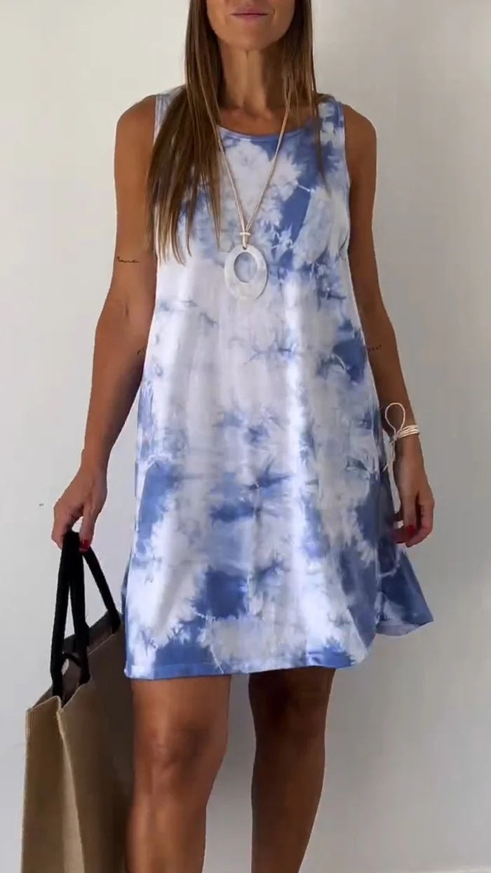 Women's Elegant Tie-dye Print Sleeveless Loose Dress by Wild and Free Boutique