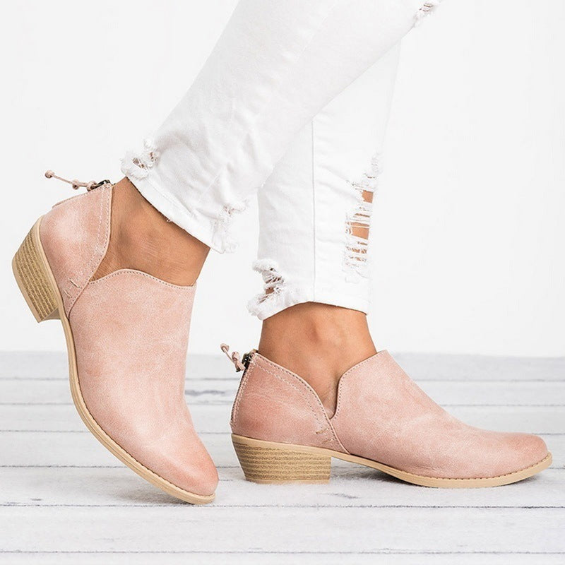 Women's Retro Chunky Heel Ankle Boots – Block Heel Faux Suede by FitiqueFit