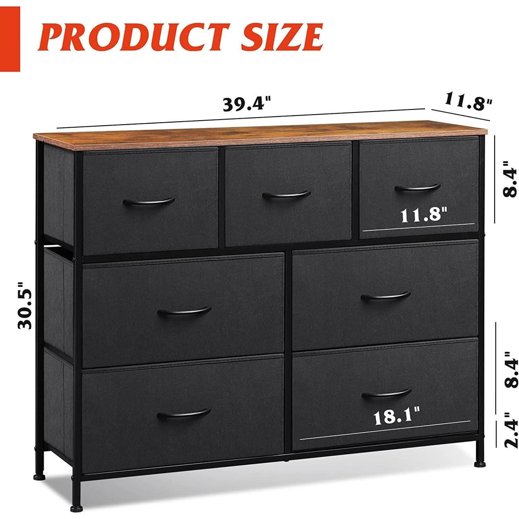 7 Drawer Dresser With Deep Storage And Wood Top Finish by ShipItFurniture