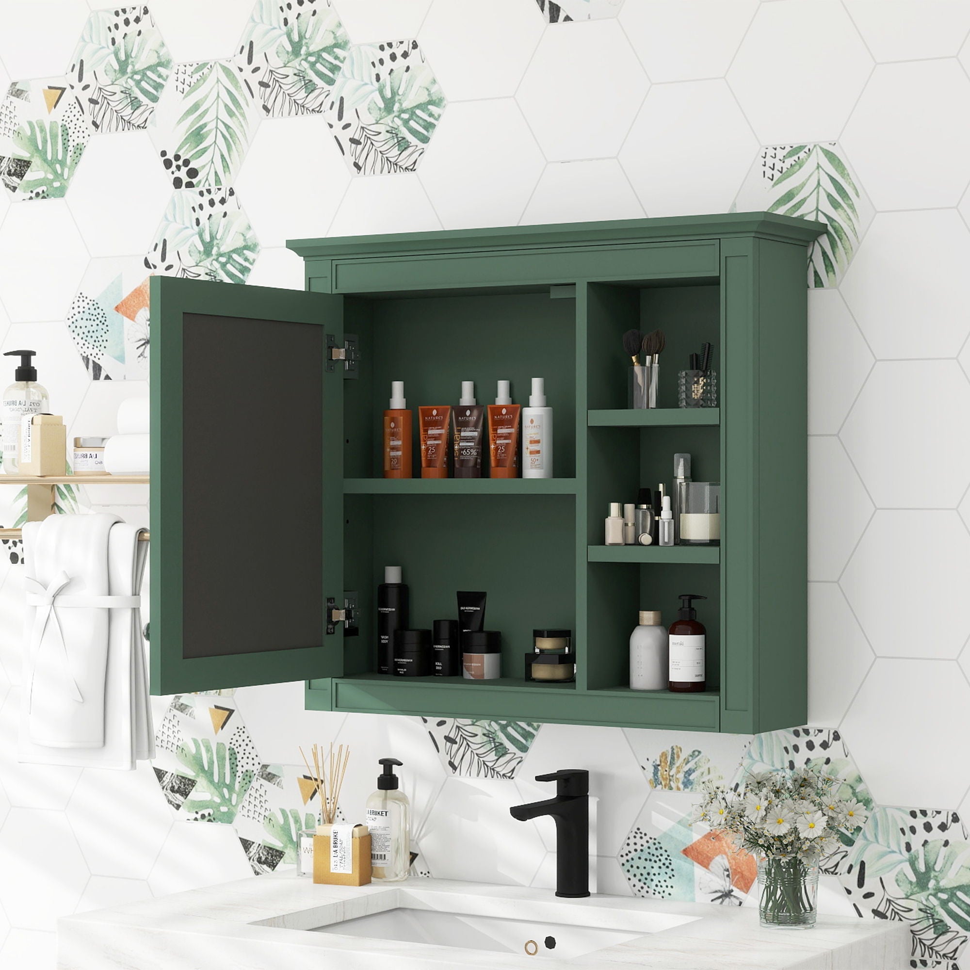 Wall Mounted Medicine Cabinet With Mirror And 3 Open Shelves by Unique Piece Furniture