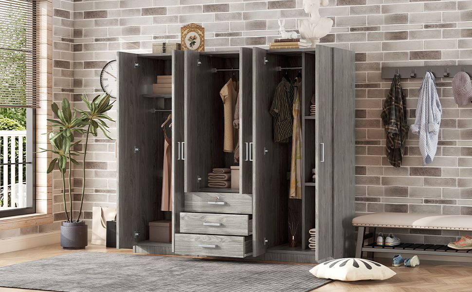 6 Doors Wardrobe Storage For Bedroom, With Big Drawers by Unique Piece Furniture