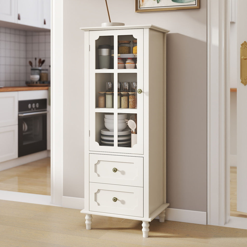 Minimalism Buffet Cabinet With Glass Doors And Double Drawer by Unique Piece Furniture