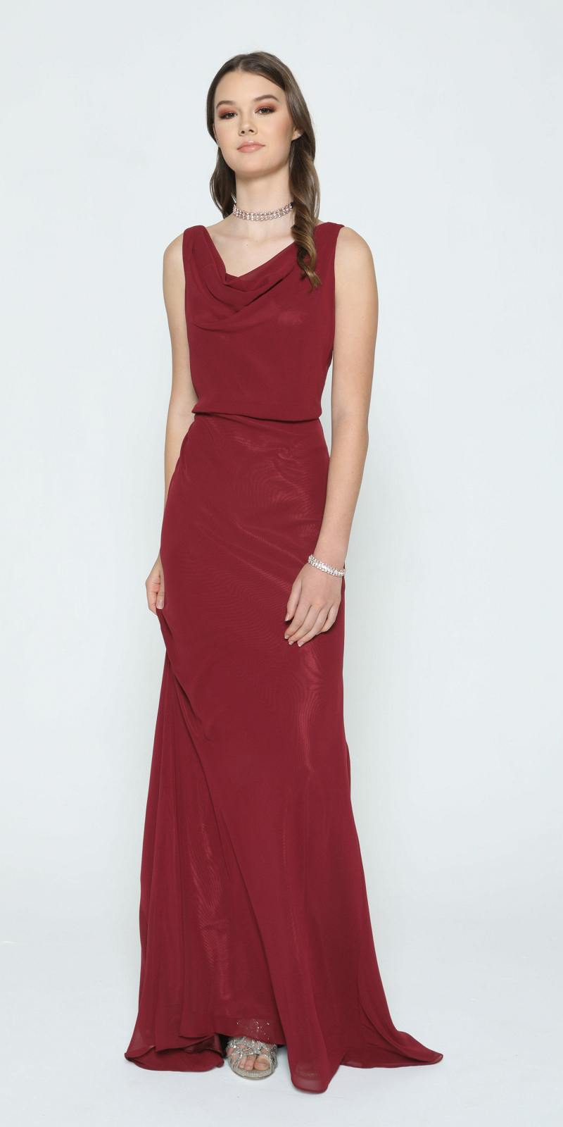 Juliet 670 Floor Length Formal Dress with Cowl Neckline by DiscountDressShop