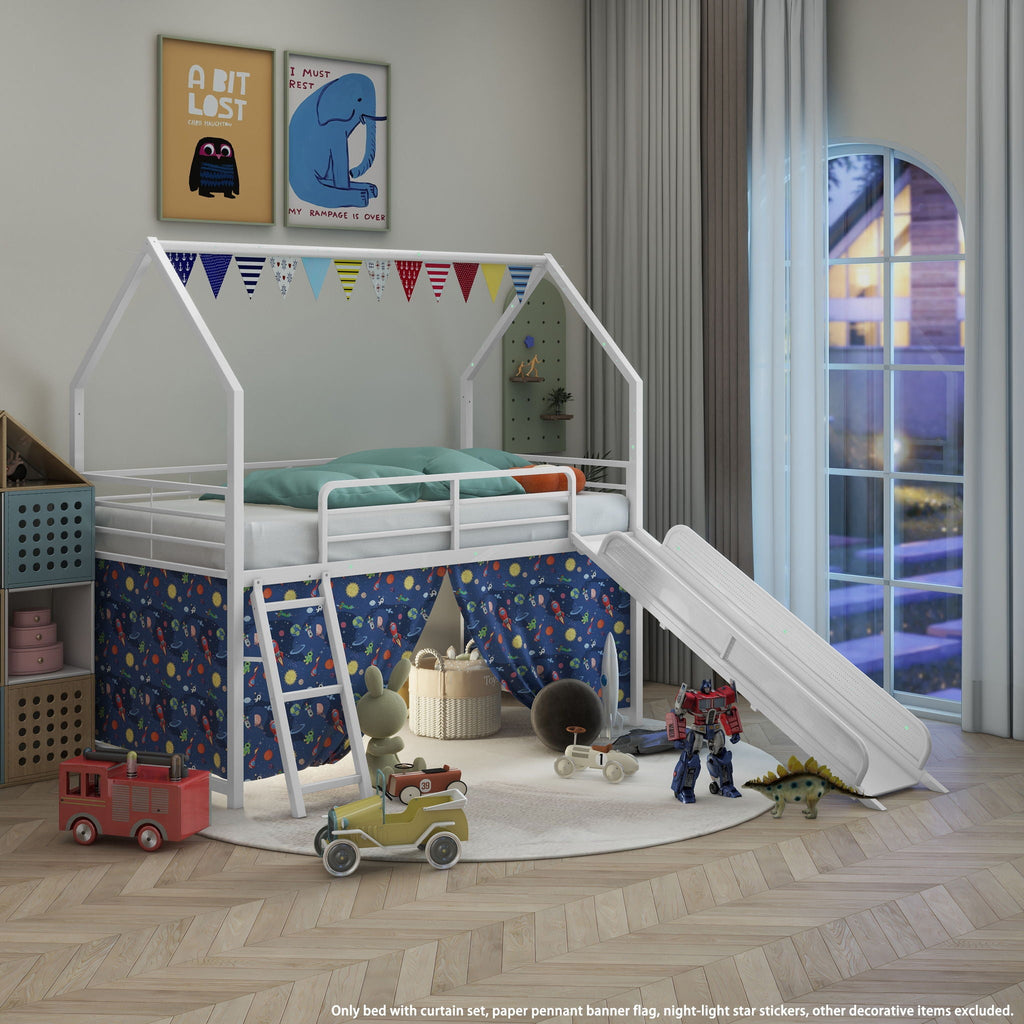 Jack - House Loft Bed With Slide And Curtain Set by Unique Piece Furniture