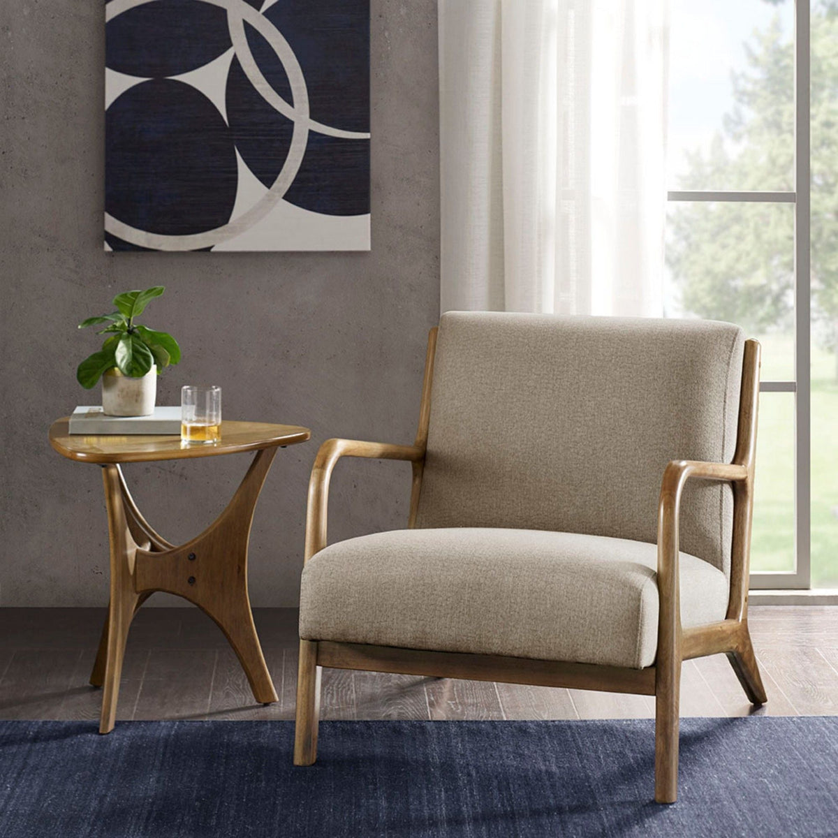 Mid-Century Style Lounge Chair With Upholstered Seat by Unique Piece Furniture