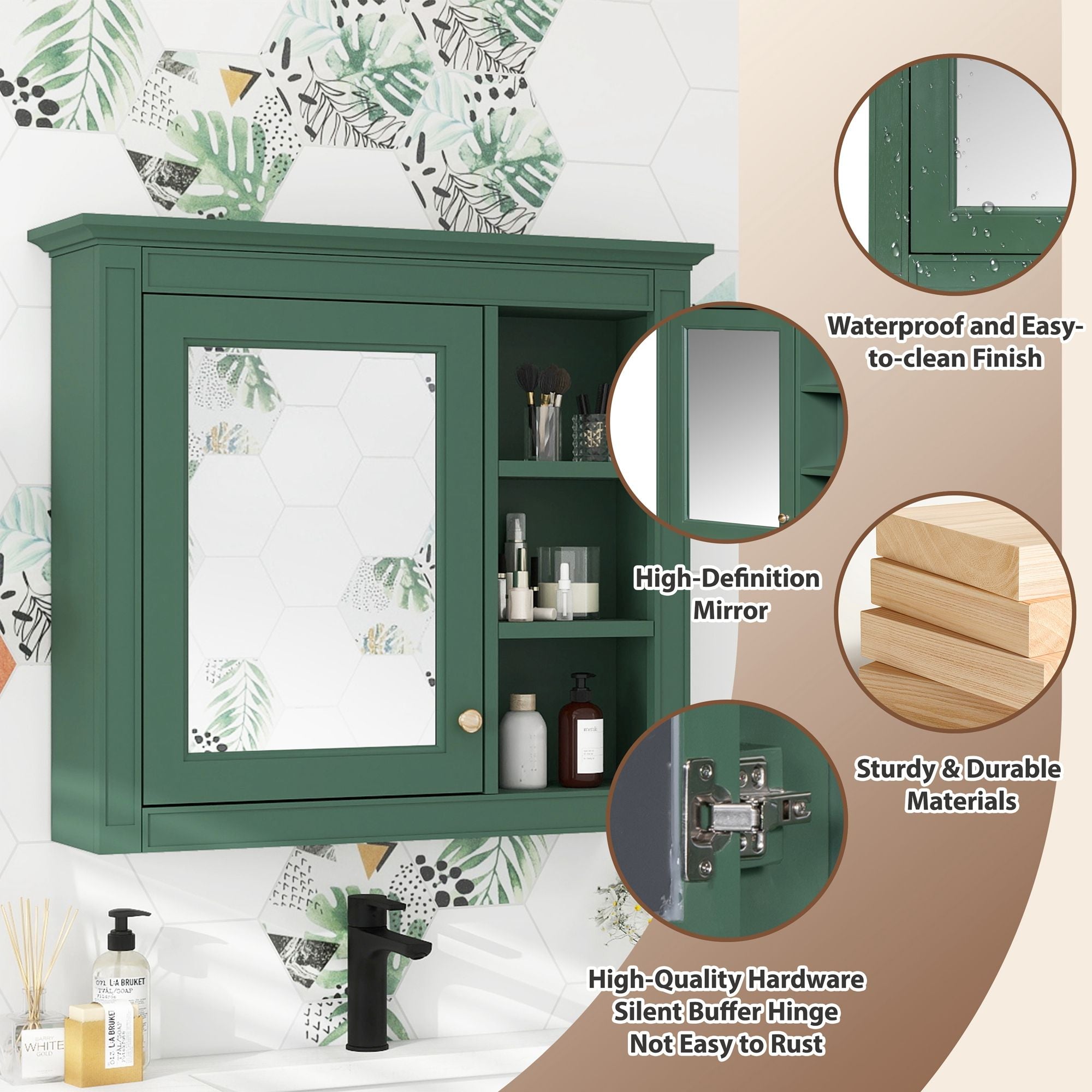 Wall Mounted Medicine Cabinet With Mirror And 3 Open Shelves by Unique Piece Furniture
