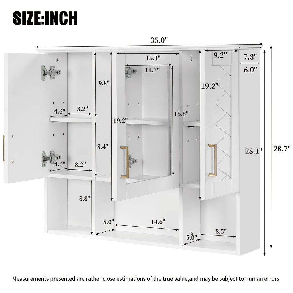 Modern Wall Mounted Medicine Cabinet With Adjustable Shelves, Soft Close Doors, High Define Mirror by Unique Piece Furniture