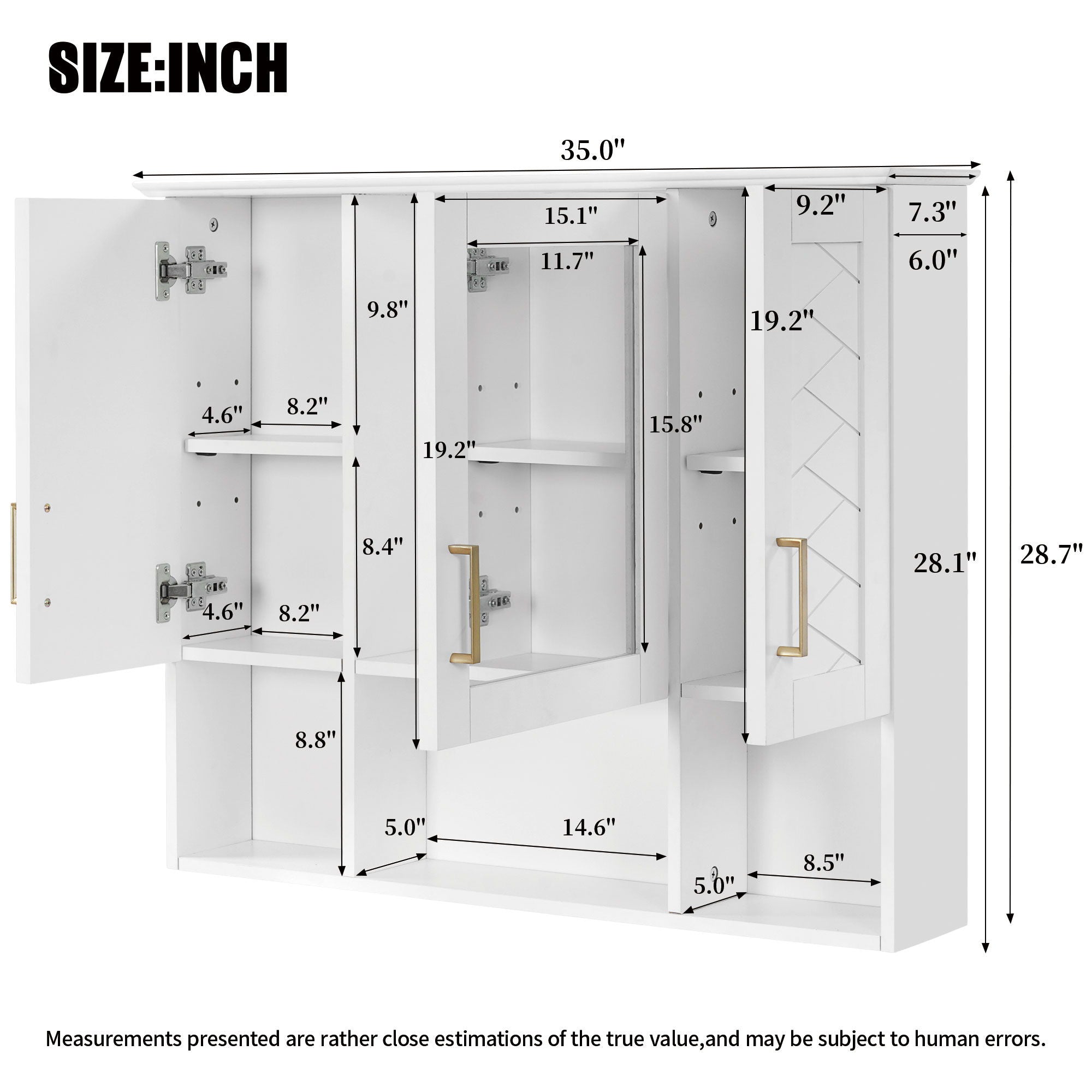 Modern Wall Mounted Medicine Cabinet With Adjustable Shelves, Soft Close Doors, High Define Mirror by Unique Piece Furniture