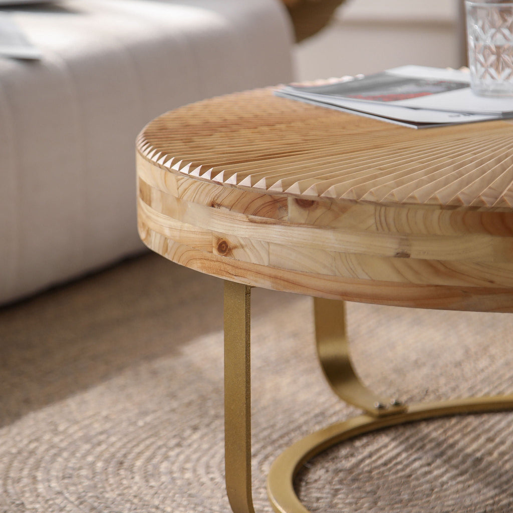 Modern Round Coffee Table With Wooden Carving Pattern by Unique Piece Furniture