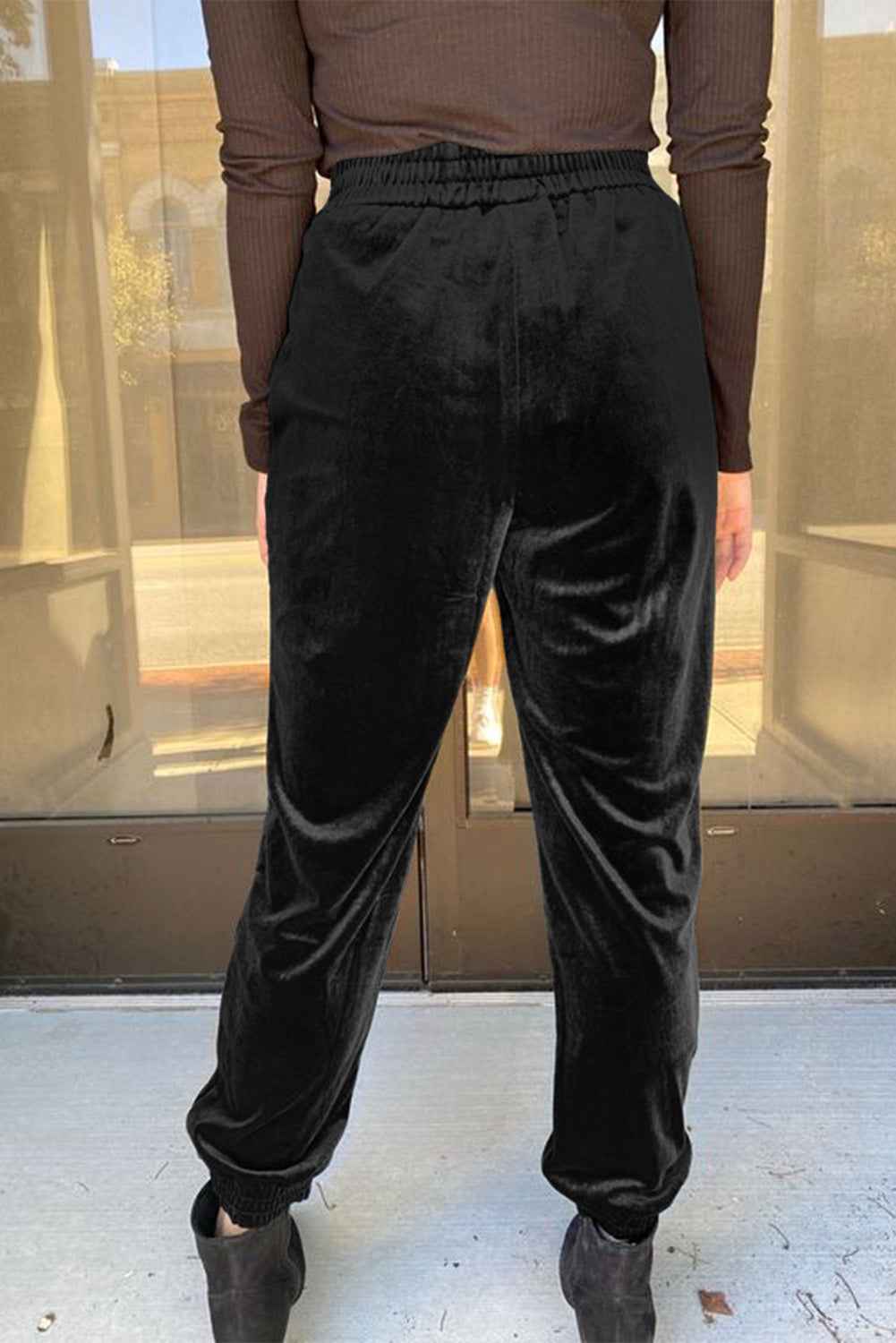 Black Solid Velvet Jogger Pants by Dear-Lover Dropshipping