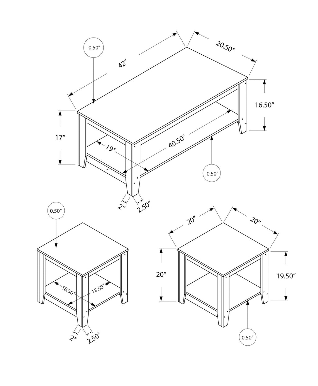 Table Set, Coffee, End, Side, Accent, Transitional (Set of 3) by Unique Piece Furniture