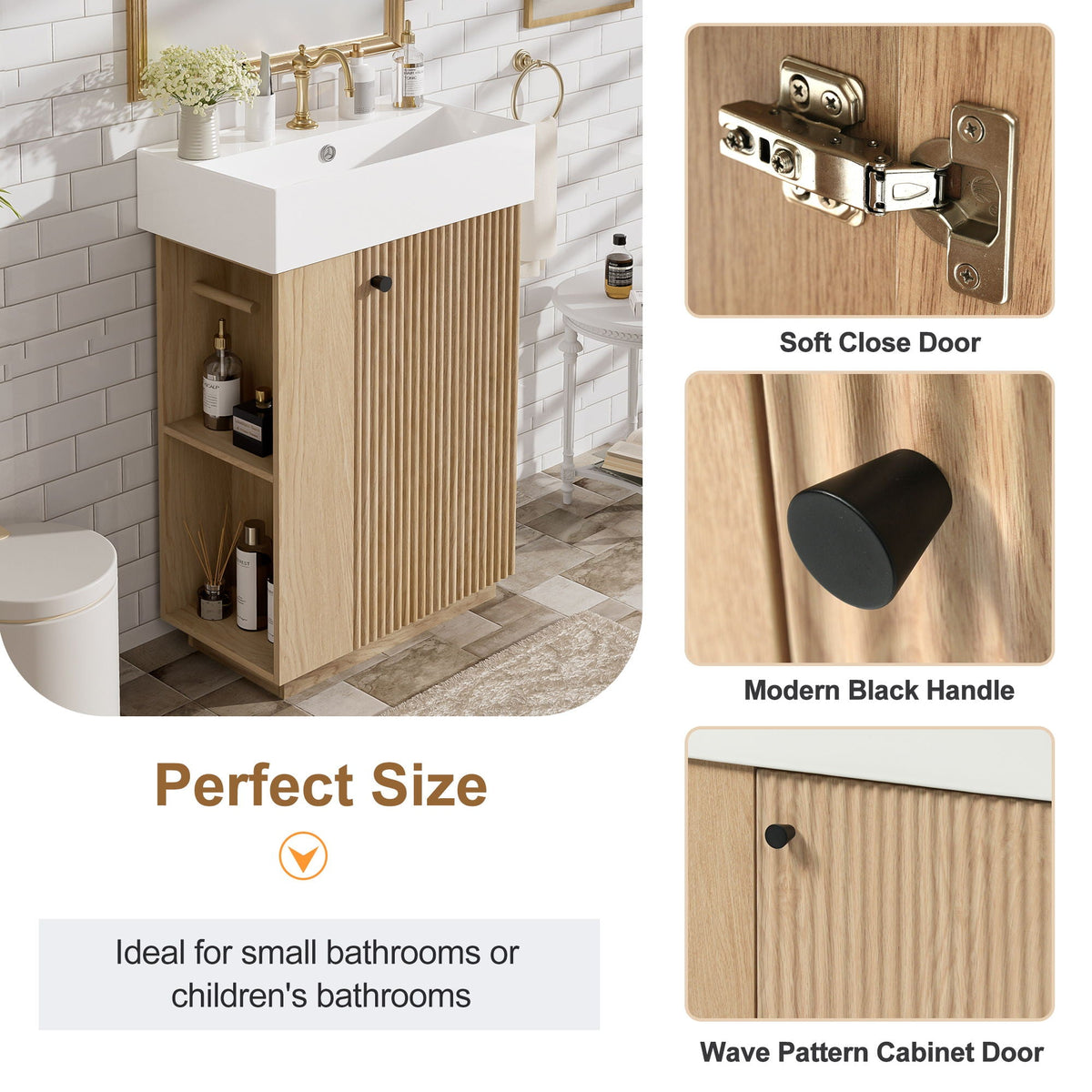 Bathroom Vanity With Sink, Freestanding Wood Grain Cabinet With Storage by Unique Piece Furniture