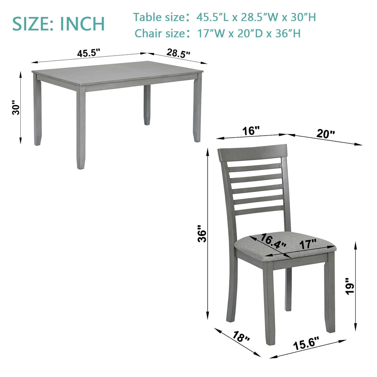 5 Pieces Modern Dining Set, Rectangular Wooden Dining Table With 4 Upholstered Chairs by Unique Piece Furniture
