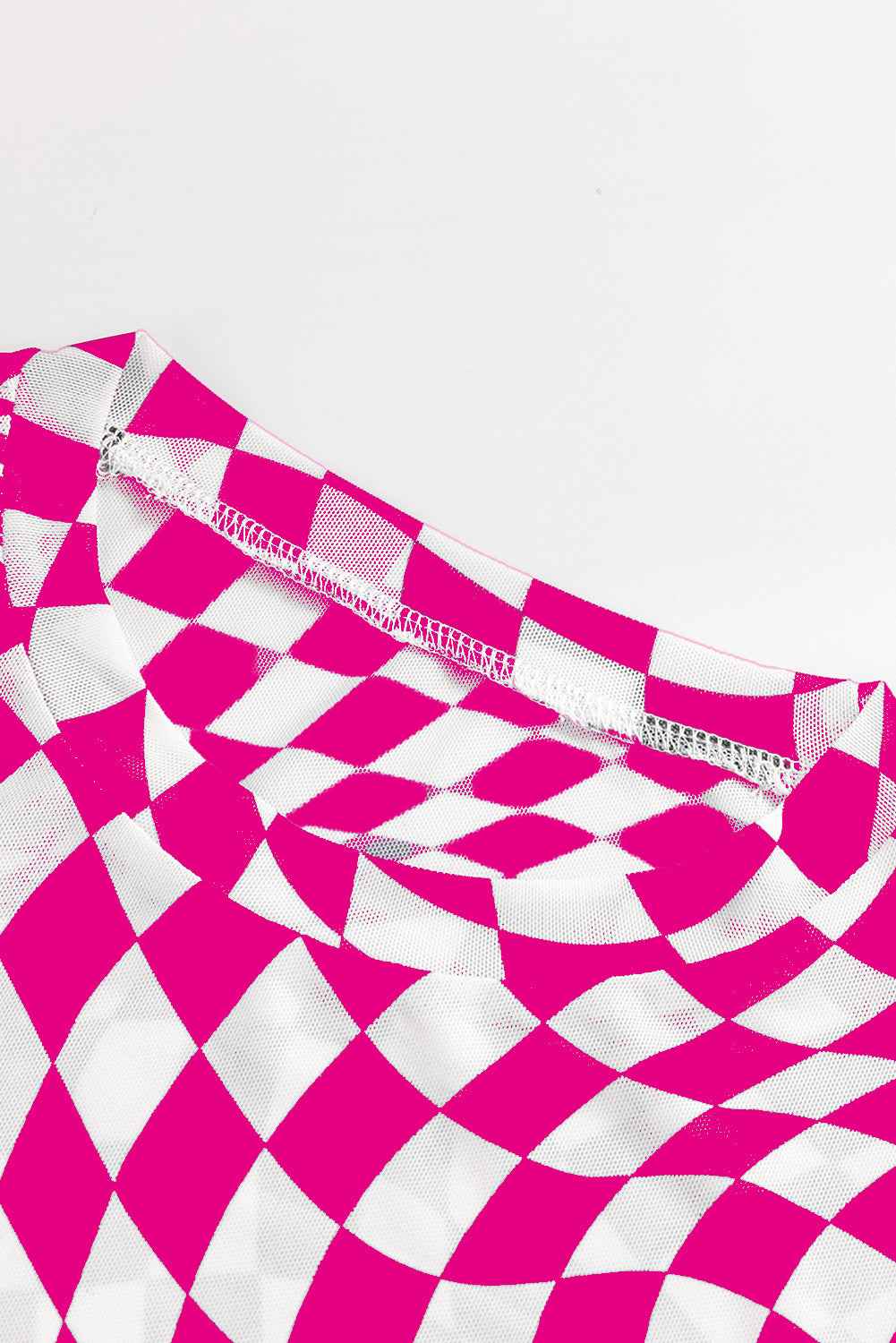 Rose Checkered Pattern Mesh Mock Neck Long Sleeve Top by Wild and Free Boutique