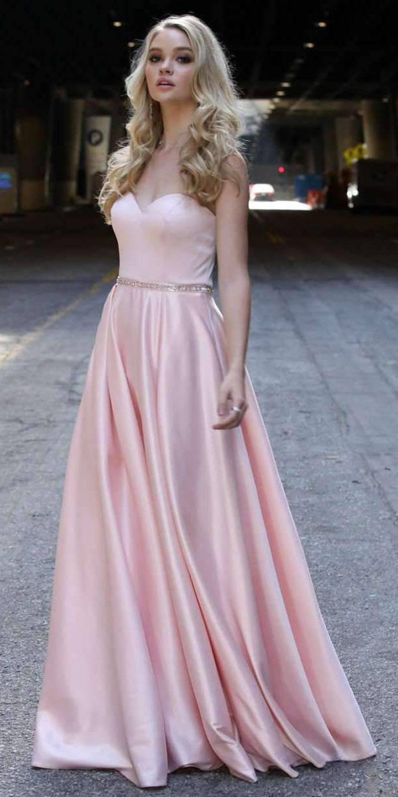 Juliet 688 Floor Length Shiny Satin A-Line Gown Beaded Belt with Pockets by DiscountDressShop