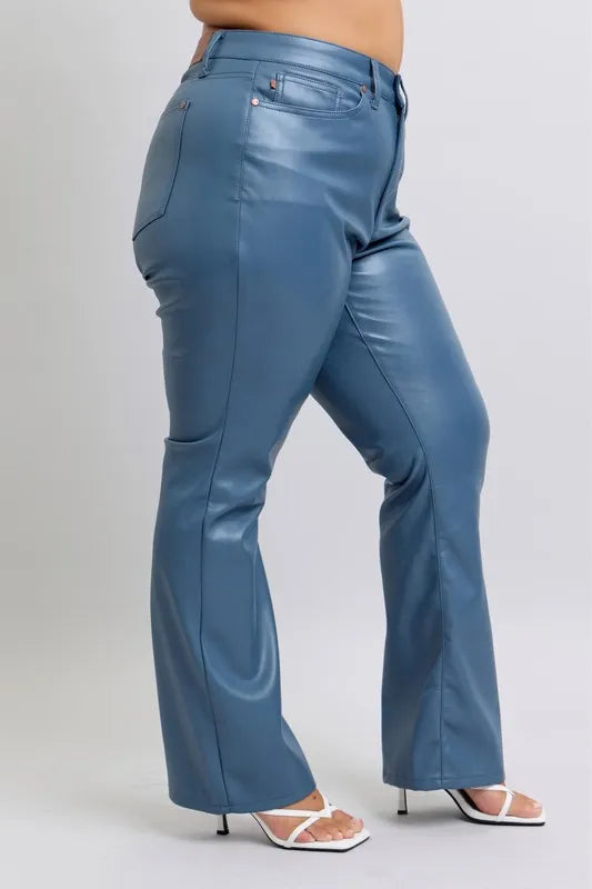 Judy Blue Full Size High Waist Tummy Control Faux Leather Bootcut Pants Plus Size by Wild and Free Boutique
