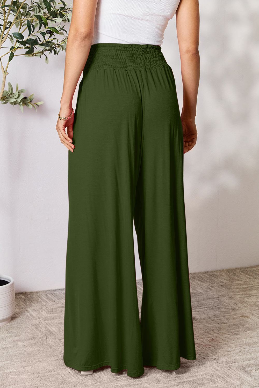 Double Take Full Size Smocked Wide Waistband Wide Leg Pants by Wild and Free Boutique