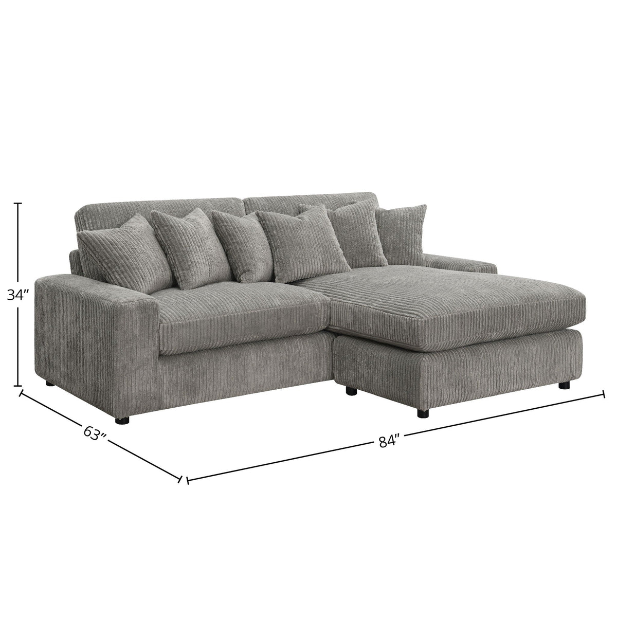Tavia - Reversible Sectional Sofa With 6 Pillows - Gray by Unique Piece Furniture