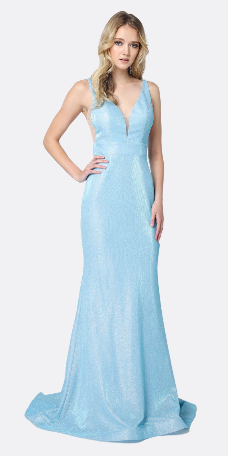 Juliet 695 Glitter Sheath Dress Floor Length Deep-V Neckline by DiscountDressShop