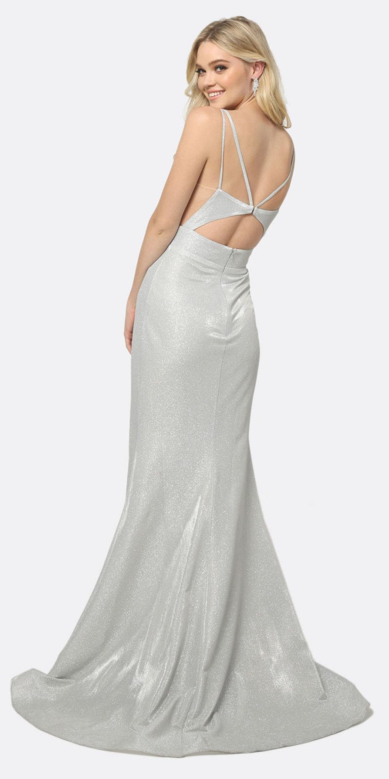 Juliet 695 Glitter Sheath Dress Floor Length Deep-V Neckline by DiscountDressShop