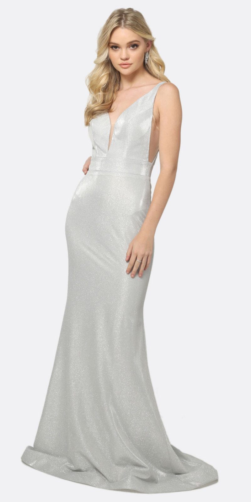 Juliet 695 Glitter Sheath Dress Floor Length Deep-V Neckline by DiscountDressShop