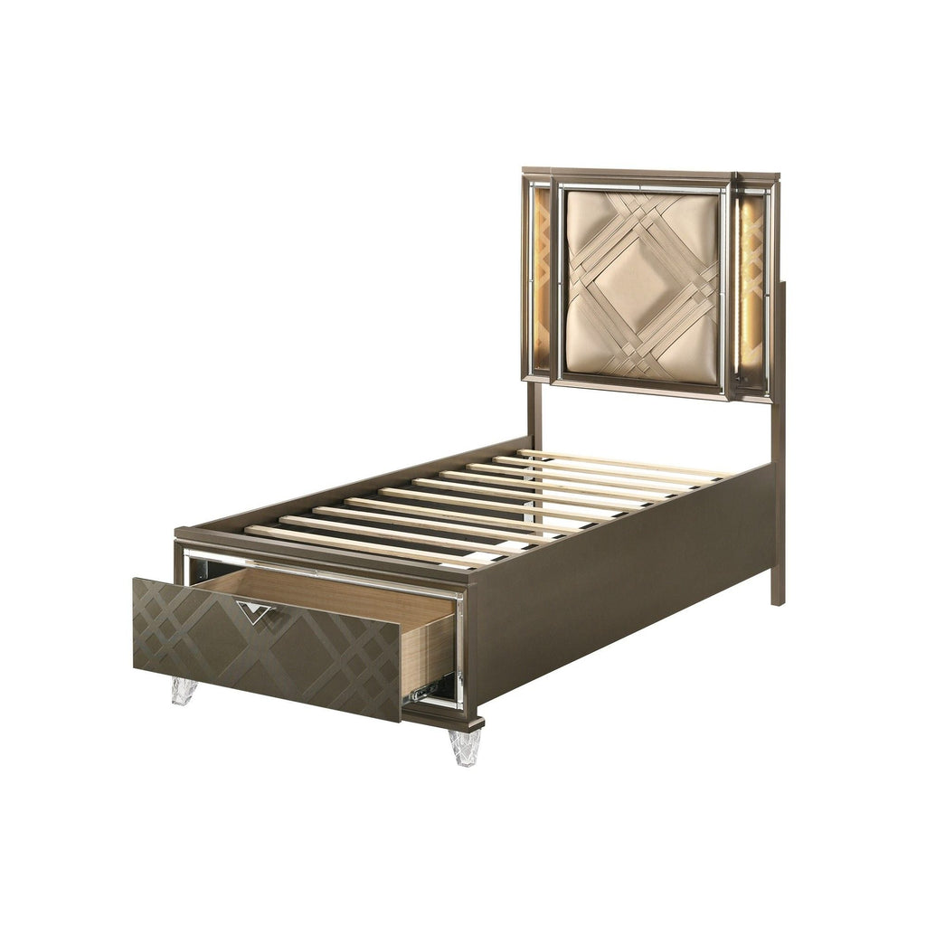 Skylar - Full Bed With LED & Storage - Dark Champagne by Unique Piece Furniture