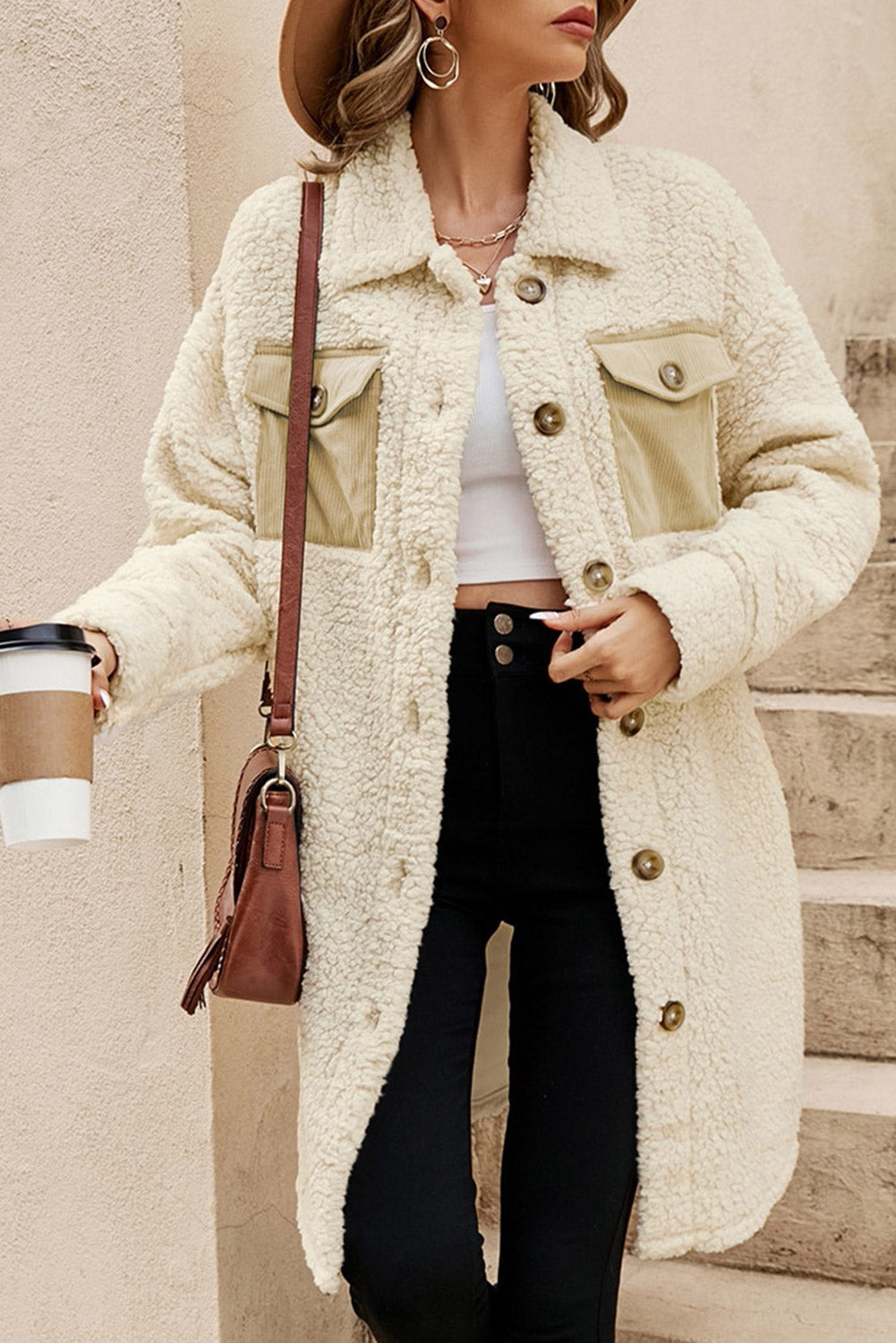 Blue Contrast Flap Pocket Single Breasted Teddy Coat by Dear-Lover Dropshipping