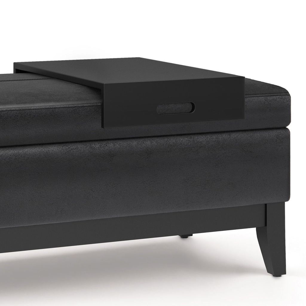 Oregon - Storage Ottoman Bench With Tray - Distressed Black by Unique Piece Furniture