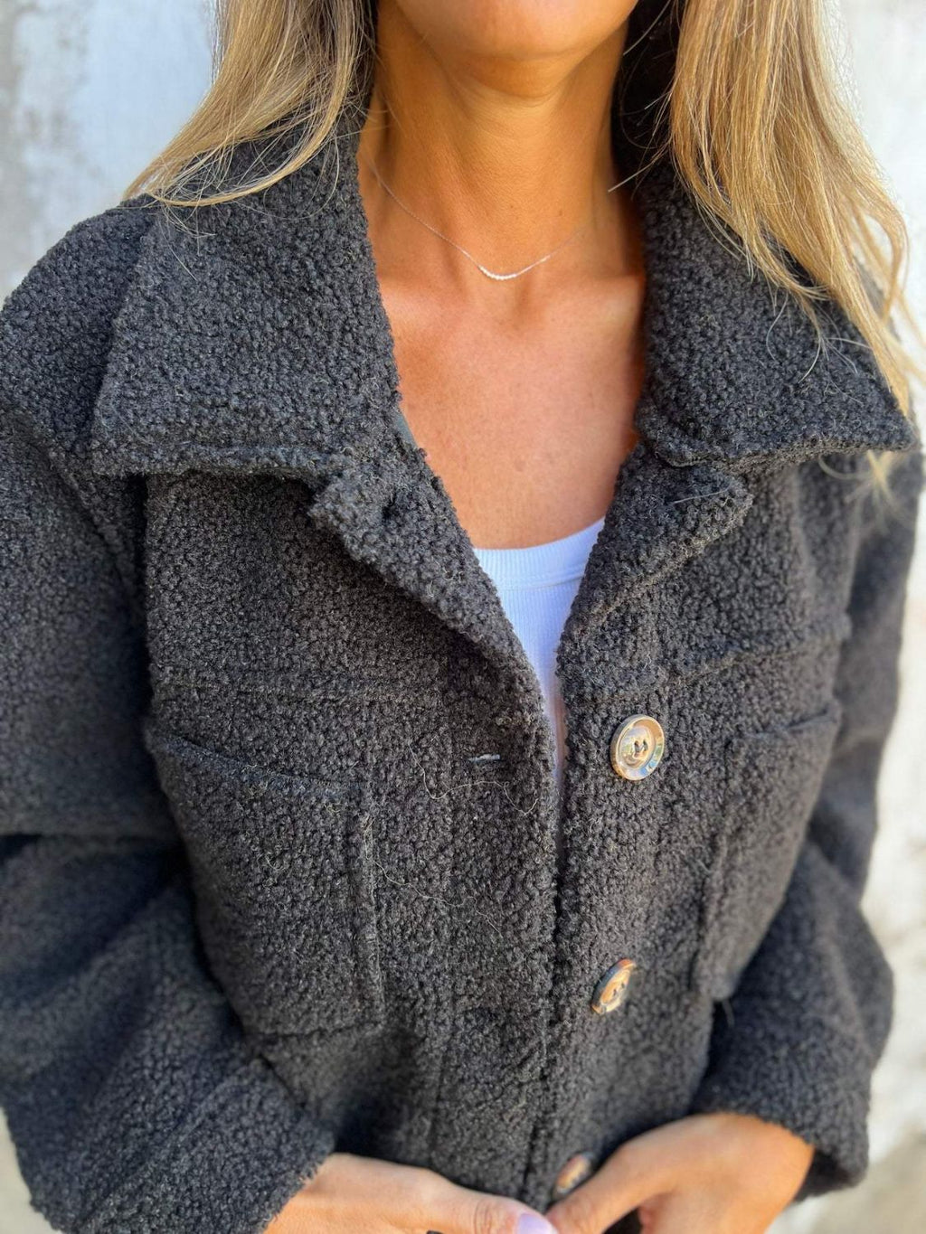 Full Size Fuzzy Button Up Drop Shoulder Jacket by Wild and Free Boutique