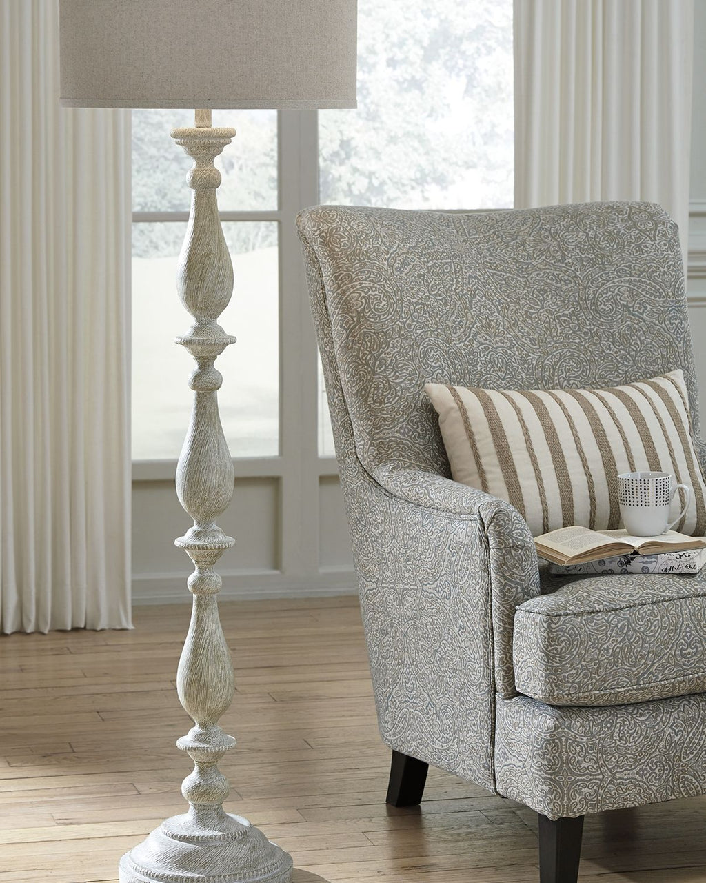 Bernadate - Poly Floor Lamp - Whitewash by Unique Piece Furniture