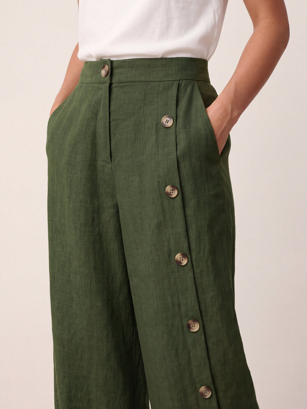 100% Linen Buttoned Slit-Hem Pants KATYA by LINTICO