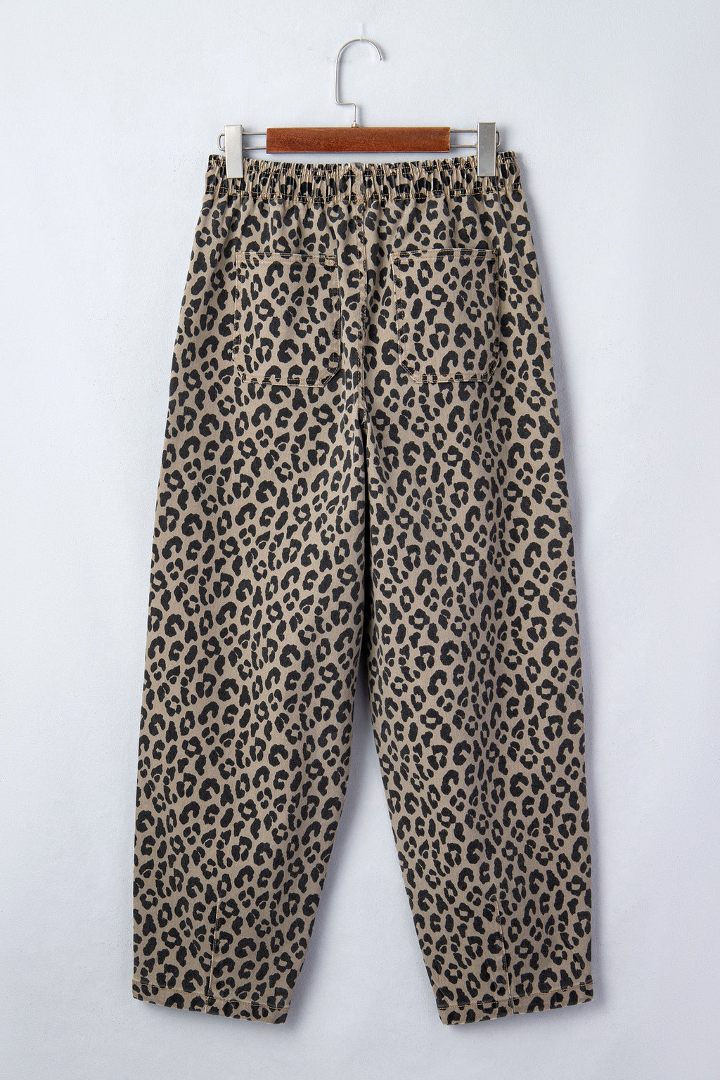 Khaki Leopard Print Drawstring Elastic Waist Loose Denim Pants with Pockets by Wild and Free Boutique