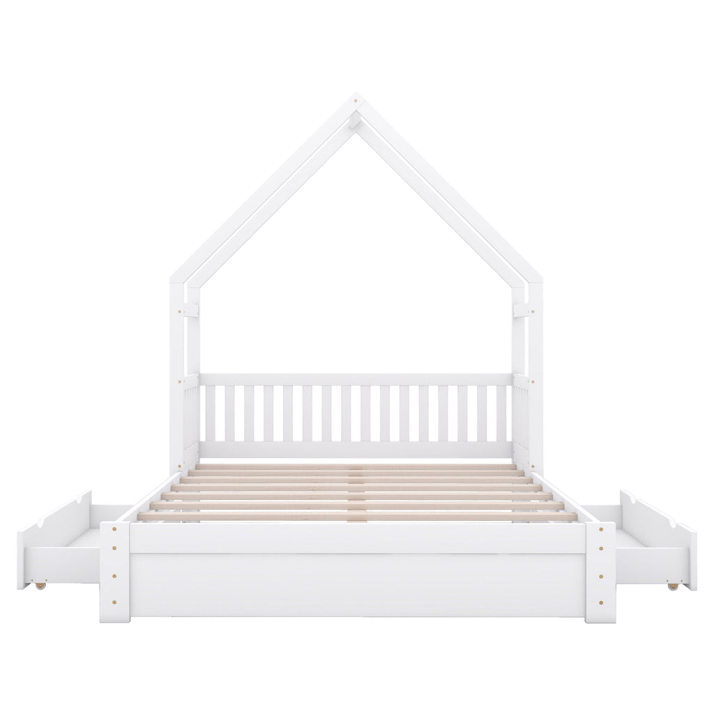 House Style Platform Bed With Guardrail And 2 Drawers by Unique Piece Furniture