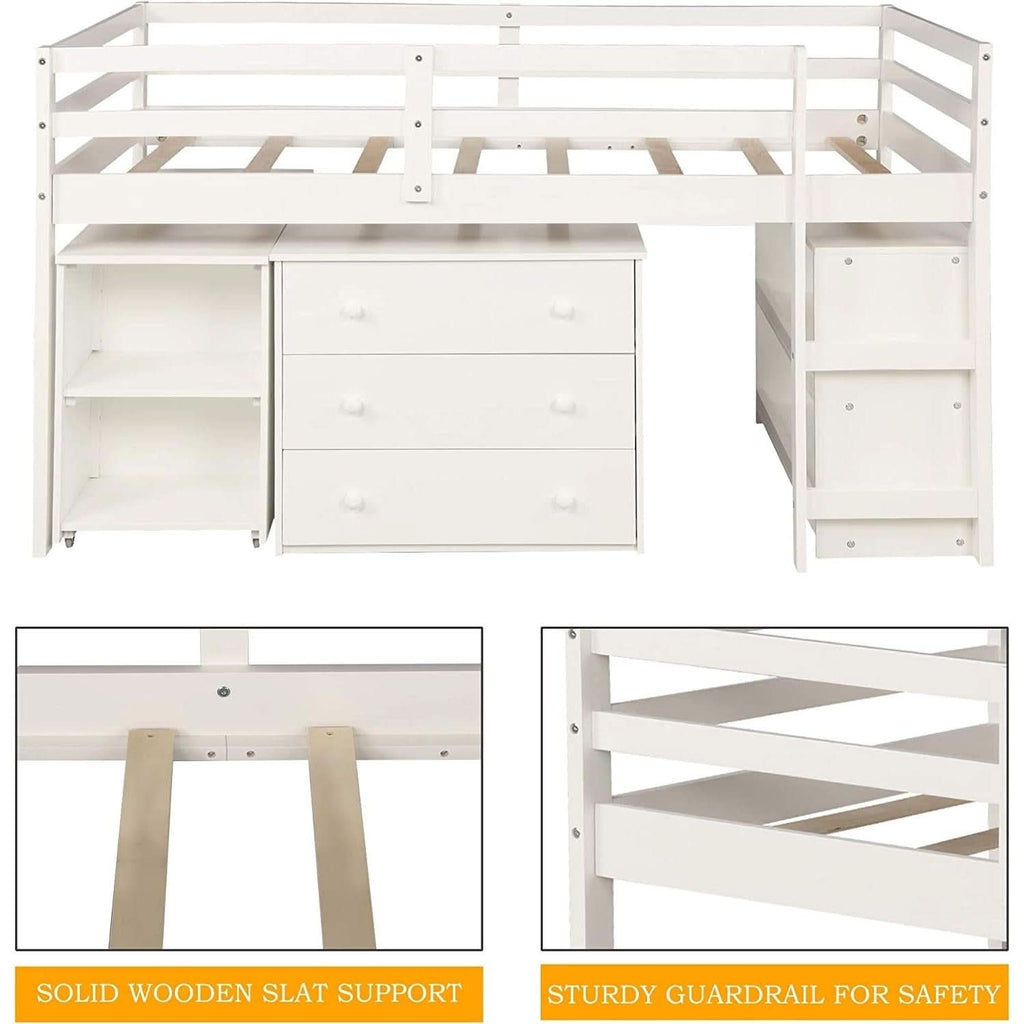 Twin Loft Bed With Rolling Desk And Storage For Small Rooms by ShipItFurniture
