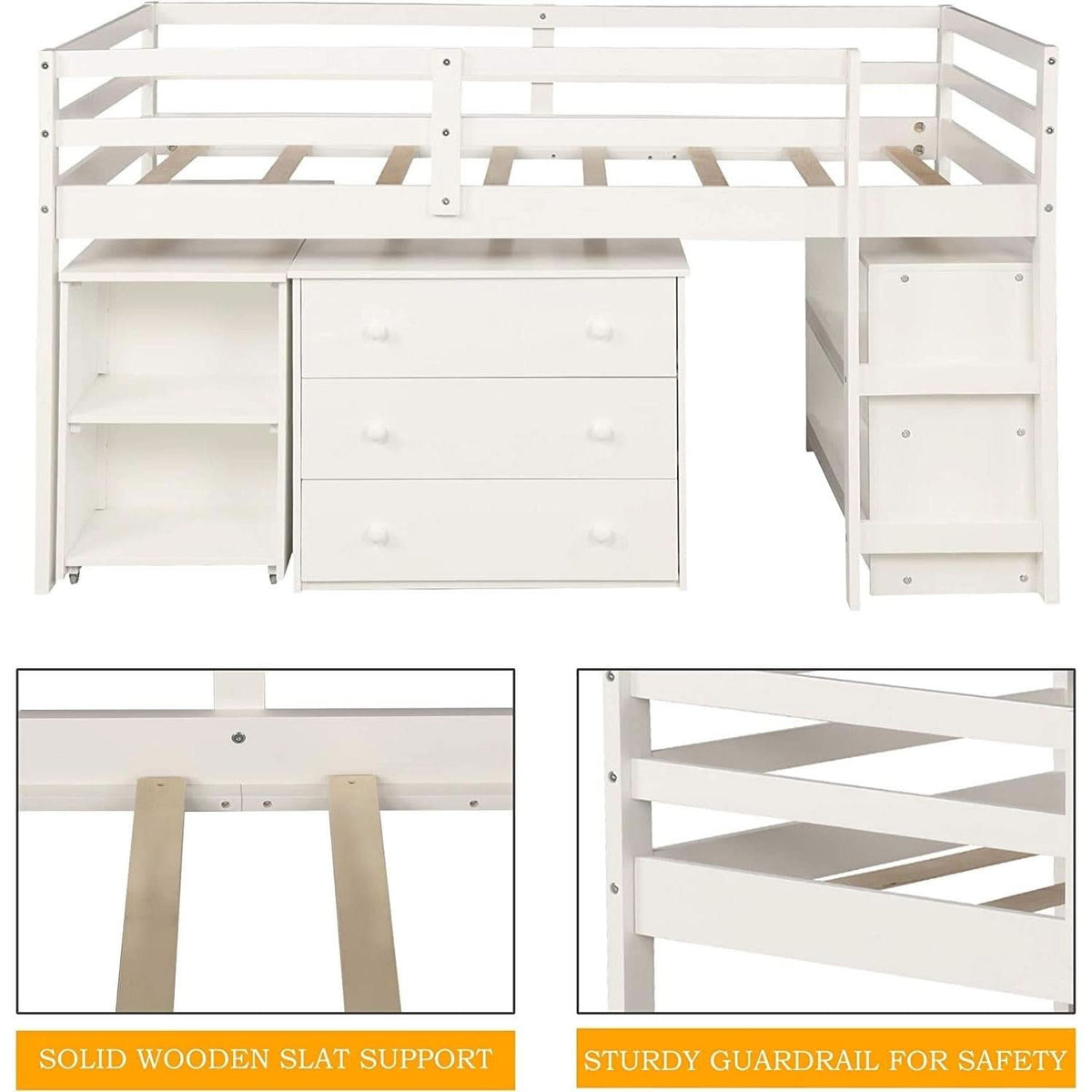 Twin Loft Bed With Rolling Desk And Storage For Small Rooms by ShipItFurniture