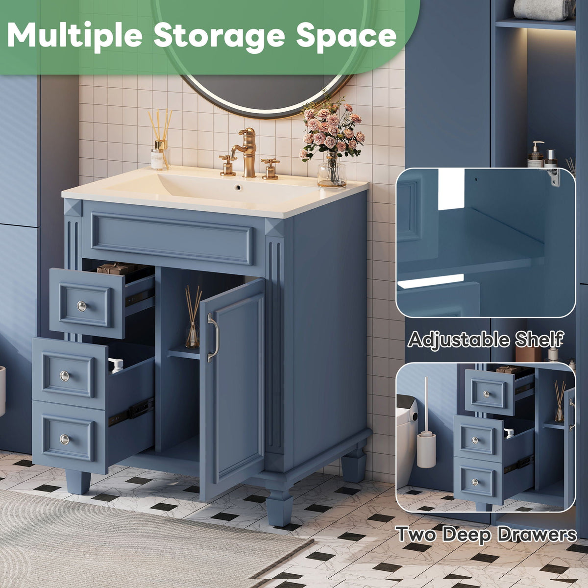 Bathroom Vanity With Sink, Compact Cabinet & 2 Drawers And Adjustable Shelf by Unique Piece Furniture
