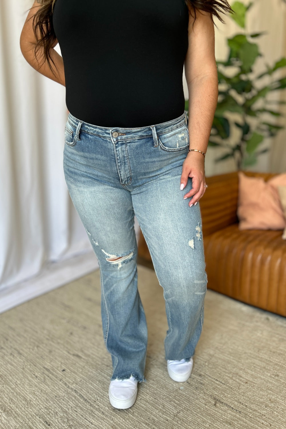 Judy Blue Full Size Medium Rise Tummy Control Destroy Flare by Wild and Free Boutique