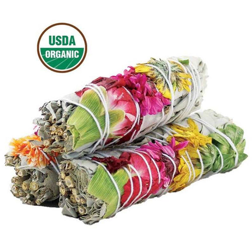 'Joy' Floral White Sage Smudge Stick (4 in.) by Sacred Crystals