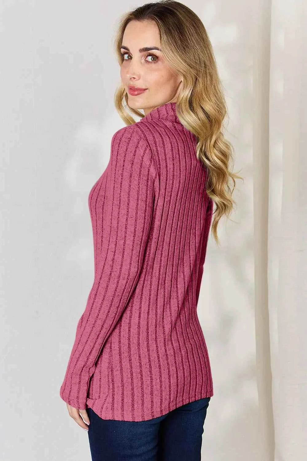 Basic Bae Full Size Ribbed Mock Neck Long Sleeve T-Shirt by Wild and Free Boutique