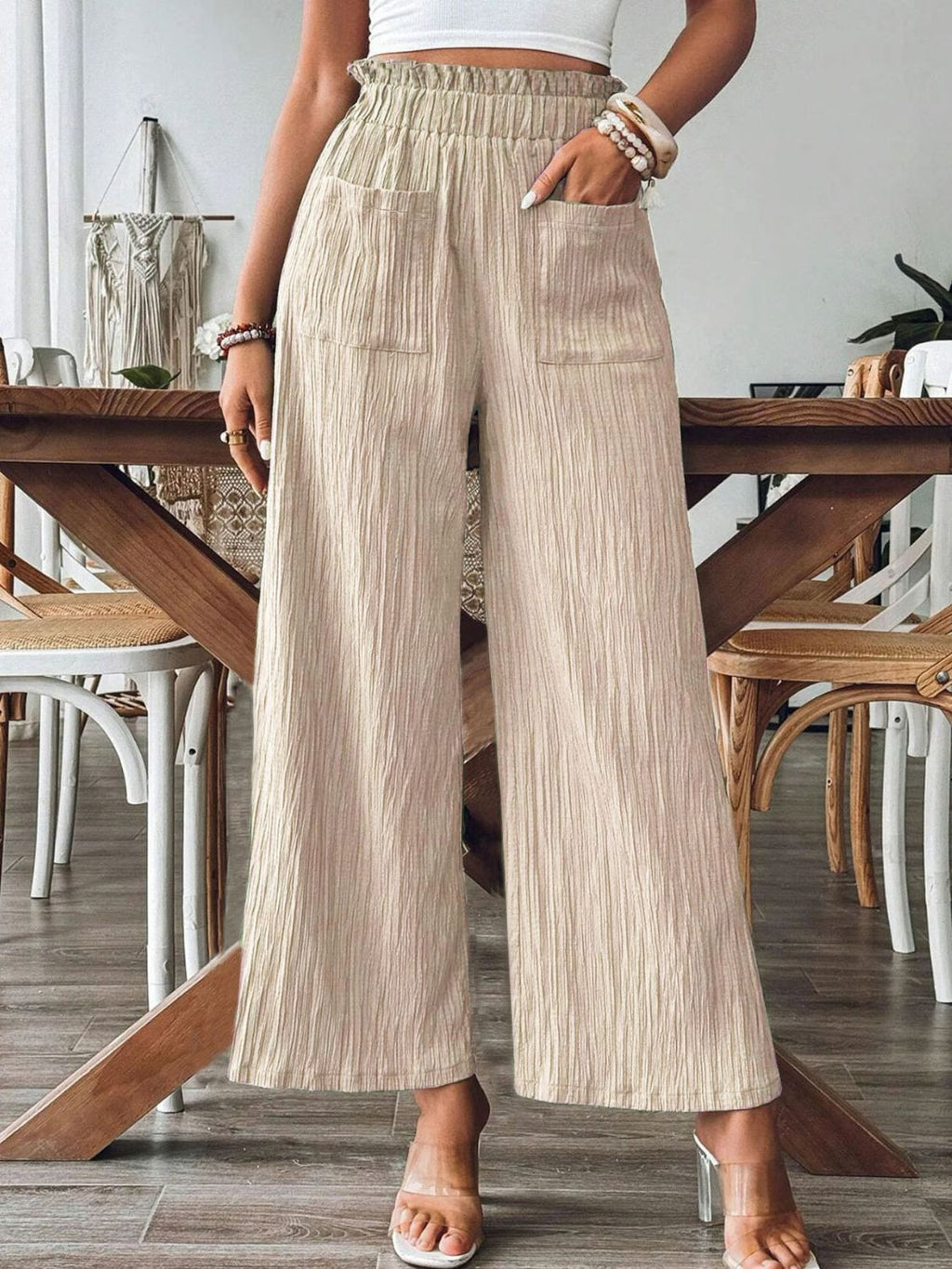 Pocketed Elastic Waist Wide Leg Pants by Wild and Free Boutique