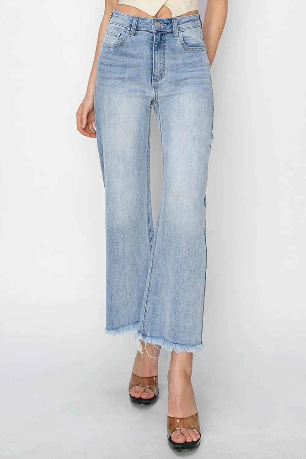 RISEN High Rise Crop Wide Fray Hem Jeans by Wild and Free Boutique